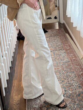 White Utility Cargo Flare Pants, Coastal, Boho, Festival, Wide Leg 16 (#66)